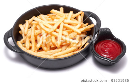 French fries potatoes in black ceramic bowl isolated on white background French fries potatoes in black ceramic bowl isolated on white background 95231986