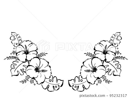 Hibiscus flower decoration drawn with ink 95232317