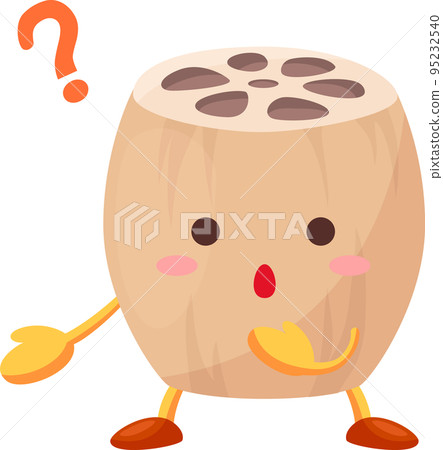 Illustration of a cute lotus root character with a curious face 95232540