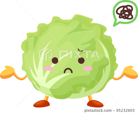 一個脾氣暴躁的可愛生菜角色的插圖 95232603
