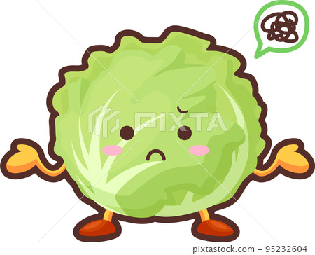 一個脾氣暴躁的可愛生菜角色的插圖 一個脾氣暴躁的可愛生菜角色的插圖 95232604