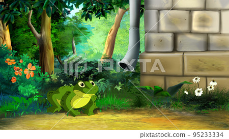 Big green toad near the drainpipe illustration Big green toad near the drainpipe illustration 95233334