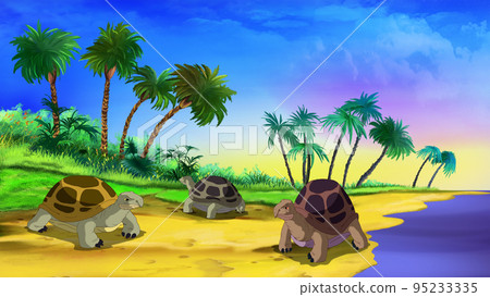 Turtles on a sandy coast illustration Turtles on a sandy coast illustration 95233335