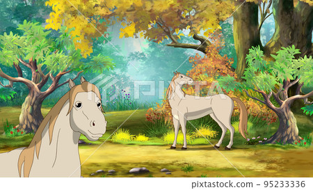 White horse in the forest illustration White horse in the forest illustration 95233336