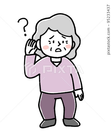 因聽力損失而聽力困難的老年婦女 因聽力損失而聽力困難的老年婦女 95233437