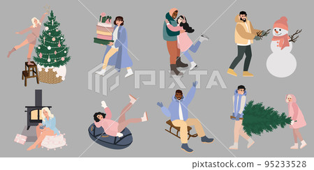 People winter activities set Christmas holiday preparing 95233528