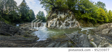 Guk Malyi (Little Guk) waterfall on Carpathian river Pistynka, Hutsulshchyna National Park, Ukraine Guk Malyi (Little Guk) waterfall on Carpathian river Pistynka, Hutsulshchyna National Park, Ukraine 95233977