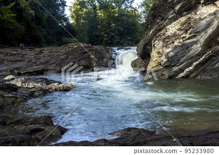 Guk Malyi (Little Guk) waterfall on Carpathian river Pistynka, Hutsulshchyna National Park, Ukraine Guk Malyi (Little Guk) waterfall on Carpathian river Pistynka, Hutsulshchyna National Park, Ukraine 95233980
