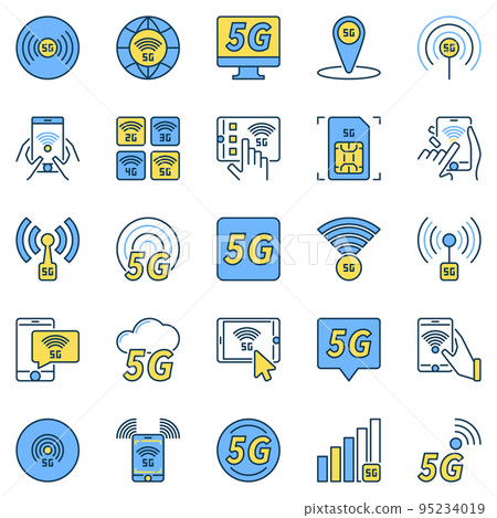 5G technology colored vector icons - 5th Generation network signs 5G technology colored vector icons - 5th Generation network signs 95234019