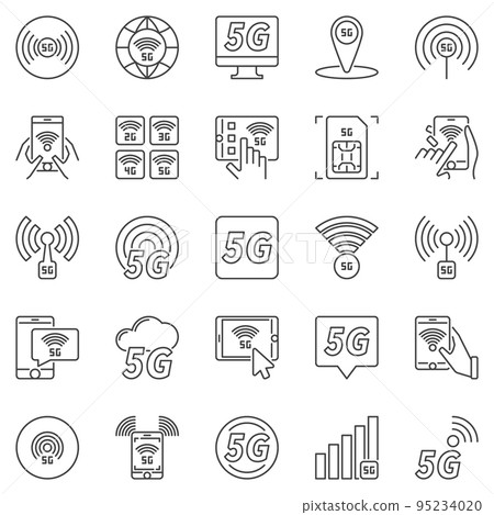 5G outline icons set. Vector 5 G network technology symbols 95234020