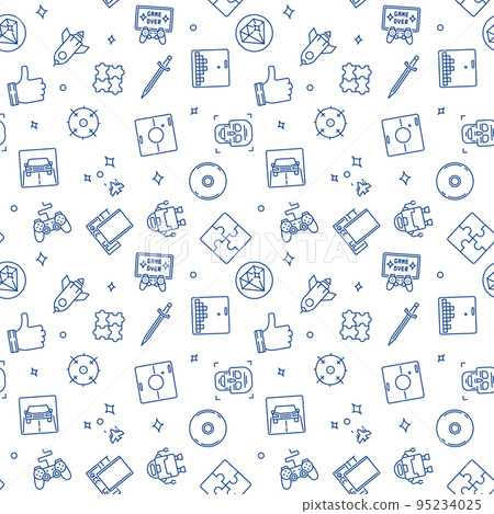 Gamer or Video Games vector outline seamless pattern Gamer or Video Games vector outline seamless pattern 95234025