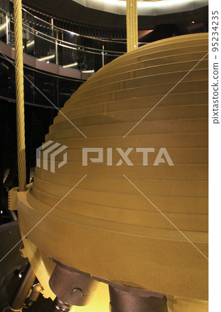 The 660-tonne golden steel pendulum which serves as a tuned mass damper 19 April 2011 The 660-tonne golden steel pendulum which serves as a tuned mass damper 19 April 2011 95234235