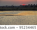 a shallow salt lake near the Azov sea on sunset, Arabat Spit, Ukraine 95234465