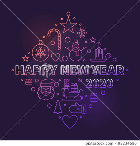 Happy New Year 2020 thin line vector colored illustration Happy New Year 2020 thin line vector colored illustration 95234686