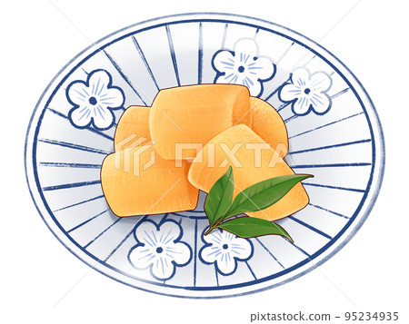 A delicious illustration of a realistic taste of herring roe and Nanten leaves served in a Japanese dish 95234935