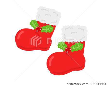 Illustration of Santa Claus boots with holly decoration Illustration of Santa Claus boots with holly decoration 95234981
