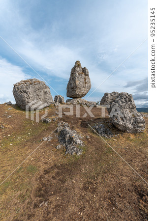 Strangely shaped rocks in the chaos of Nimes le Vieux in the Cevennes National Park. 95235145