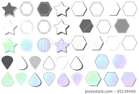 Frame set of simple cute hexagons, drops, stars and sea urchins 95236408