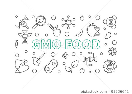 GMO Food vector horizontal illustration in outline style GMO Food vector horizontal illustration in outline style 95236641