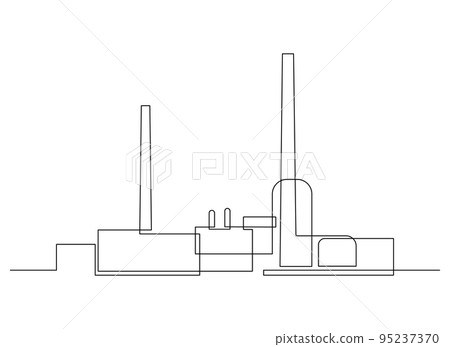 Industrial plant in continuous line art drawing style. Abstract factory buildings minimalist design. Vector illustration. 95237370