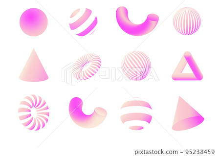 Pink Geometry 3D shapes set. Vector design elements for social media and visual content, web and UI design, posters and art collage, branding. 95238459