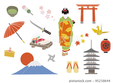 Japanese specialties and tourist attraction illustrations (cutout style) 95238644