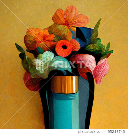 Vase with spring multicolor flowers bouquet. 95238743