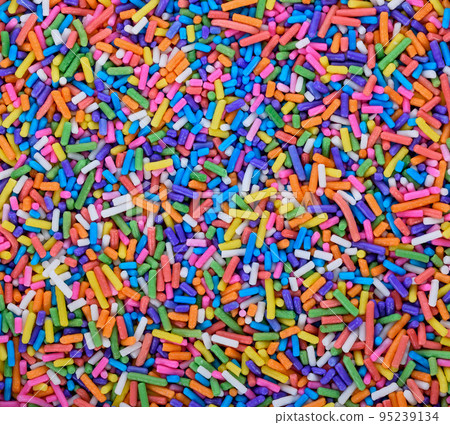 Colorful sugar sprinkle decoration for cake and bakery. 95239134
