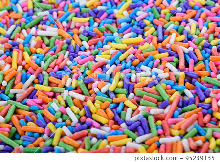 Colorful sugar sprinkle decoration for cake and bakery. 95239135