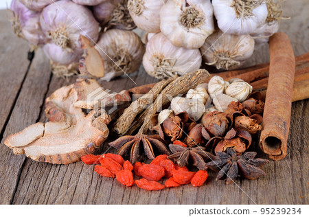 Various spices selection on wood Various spices selection on wood 95239234