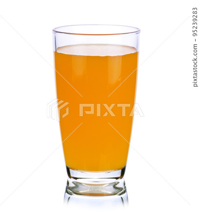Glass of orange juice on white background Glass of orange juice on white background 95239283