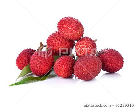 Ripe fruit of the lychee (Litchi chinensis) against white background 95239310