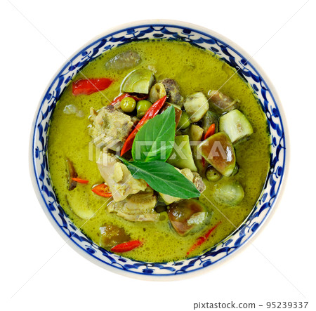 Green pork Curry , Thai cuisine on white background Green pork Curry , Thai cuisine on white background 95239337