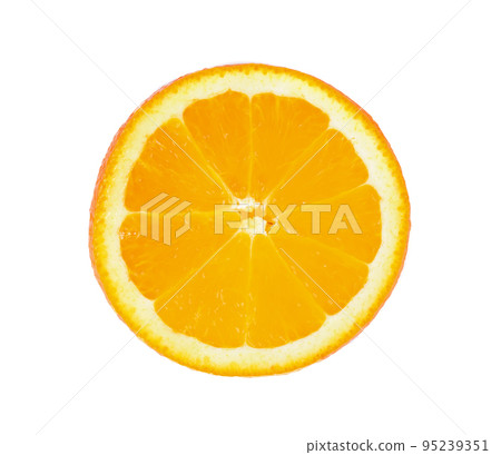 Sliced orange fruit segments isolated on white background. 95239351
