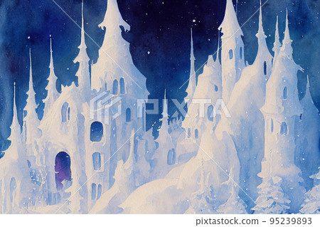 Great castle on a snowy winter hill. beautiful winter backdrop with art paper and craft designs Great castle on a snowy winter hill. beautiful winter backdrop with art paper and craft designs 95239893