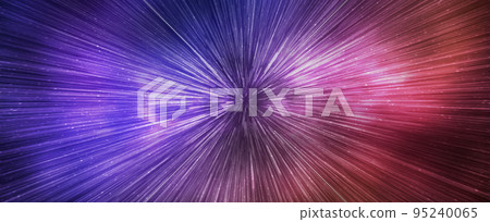 Hyperspace speed effect in night starry sky. Bright blue and red galaxy, horizontal banner 95240065