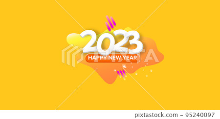 2023 Happy new year creative design horizontal background, greeting card and banner with text. Vector 2023 new year numbers isolated on orange horizontal background. 95240097