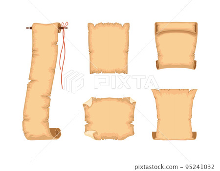 Old Paper Scroll and Parchment or Blank Ancient Papyrus or Antique Manuscript Vector Set 95241032