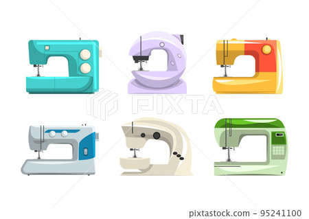 Colorful Sewing Machine as Equipment for Dressmaker and Tailoring Vector Set 95241100