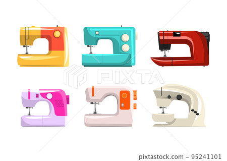 Colorful Sewing Machine as Equipment for Dressmaker and Tailoring Vector Set 95241101