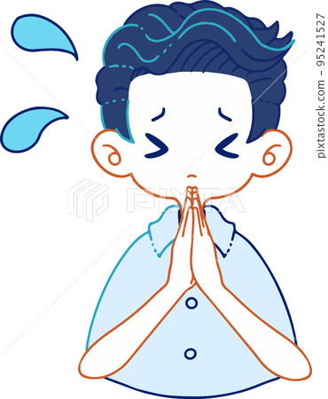 Vector illustration of a person desperately apologizing, desperately asking Vector illustration of a person desperately apologizing, desperately asking 95241527
