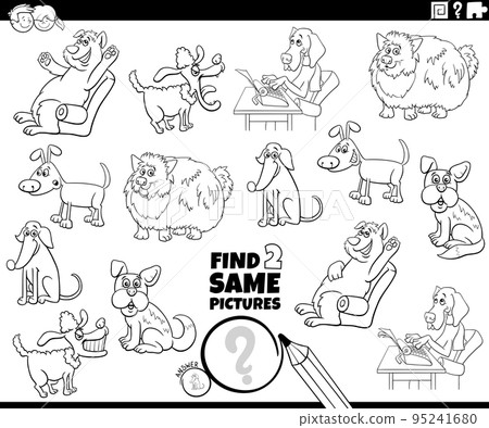find two same comic dog characters game coloring page find two same comic dog characters game coloring page 95241680