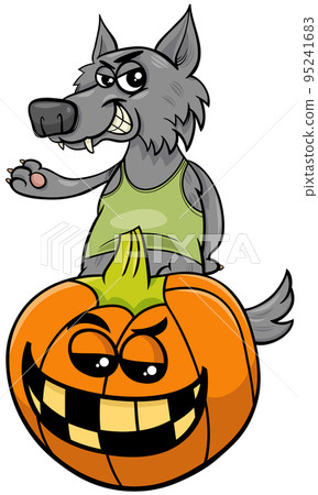 cartoon werewolf character with Halloween pumpkin cartoon werewolf character with Halloween pumpkin 95241683