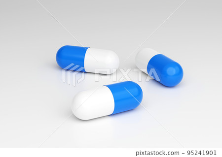 Blue capsule pills on white background. 3d render 95241901