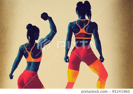 Amusing fintess lady in black top holding long hair in ponytail over white background in studio. Good-looking pretty woman preparing for sport exercises. Healthy lifestyle, sport, wellbeing concept Amusing fintess lady in black top holding long hair in ponytail over white background in studio. Good-looking pretty woman preparing for sport exercises. Healthy lifestyle, sport, wellbeing concept 95241960