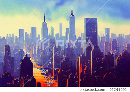 New York City Skyline. Watercolor illustration. 95241991