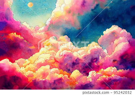 Beautiful sunset sky with clouds with dramatic light. Cabin view from airplane Beautiful sunset sky with clouds with dramatic light. Cabin view from airplane 95242032