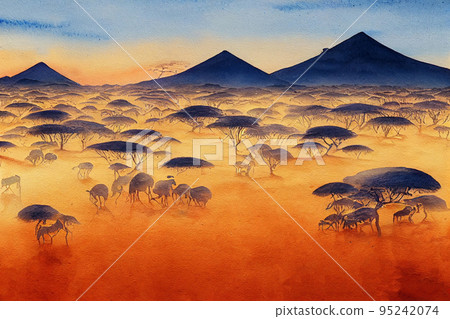 Sunrise over the savanna and grass fields in central Kruger National Park in South Africa 95242074