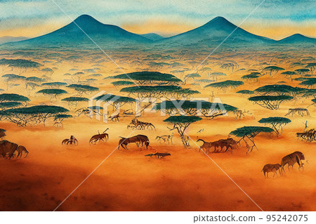 Sunrise over the savanna and grass fields in central Kruger National Park in South Africa 95242075