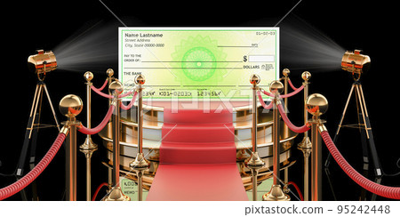 Podium with bank check, 3D rendering 95242448